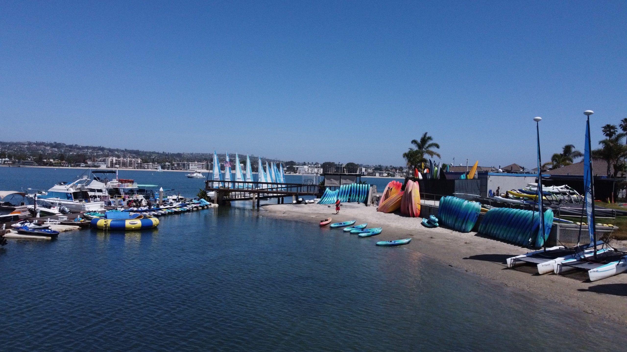 Mission Bay Sportcenter waterfront rental dock area in San Diego