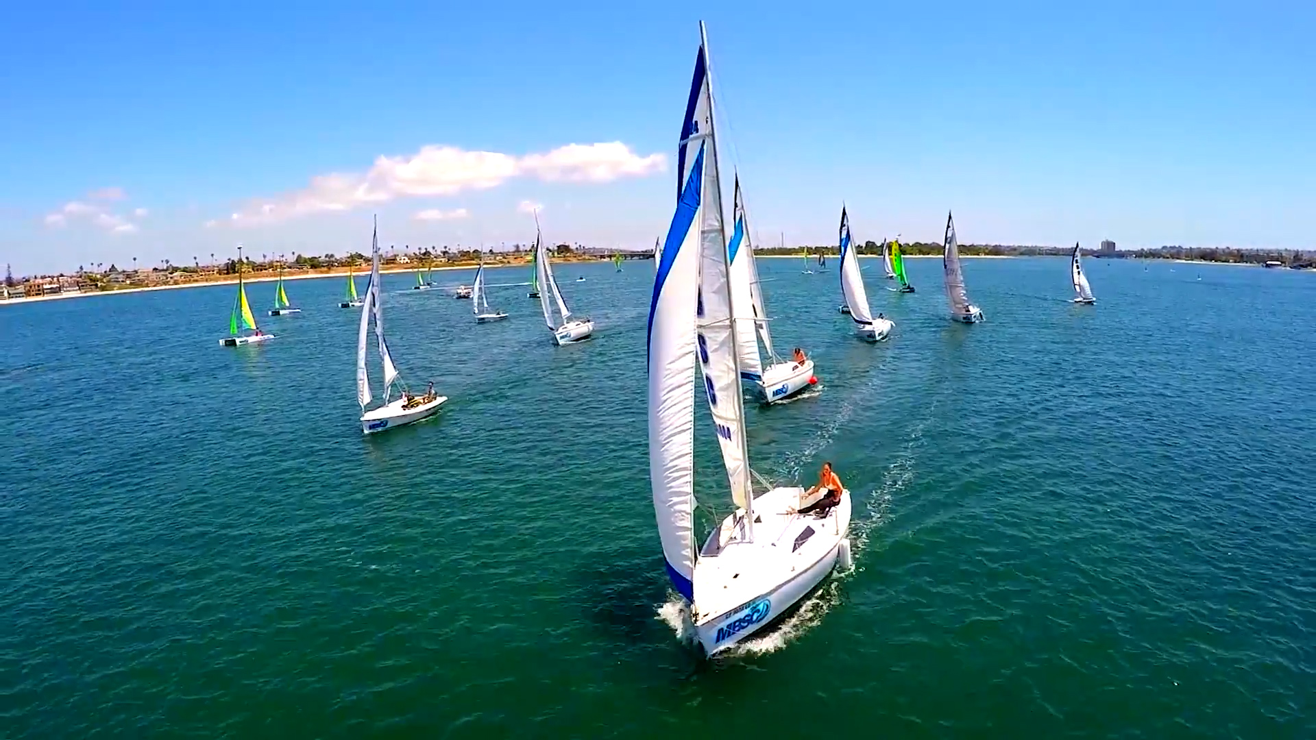 Sailboats and catamarans at Mission Bay Sportcenter