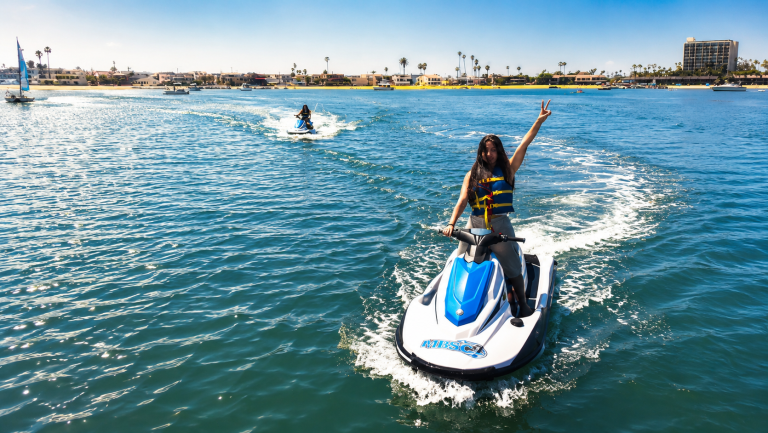 Jet ski rider turning on Mission Bay