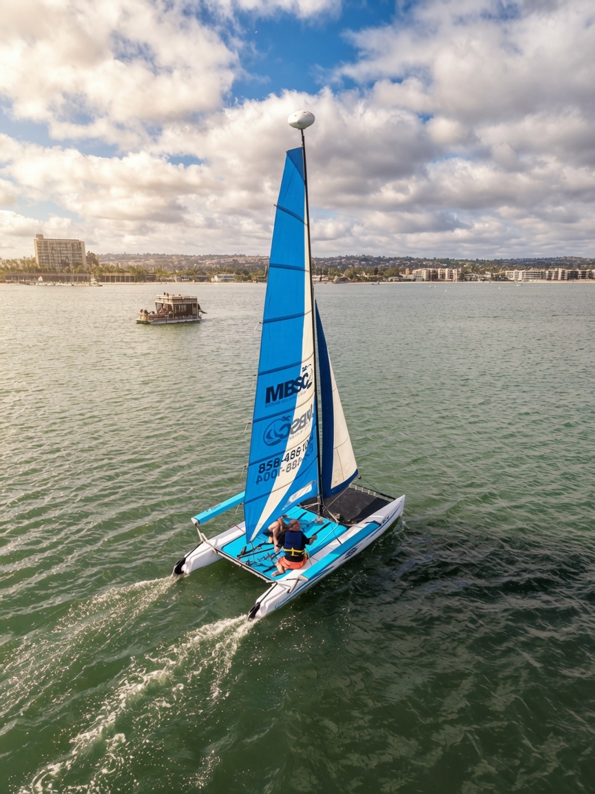 Hobie Getaway catamaran sailing on Mission Bay