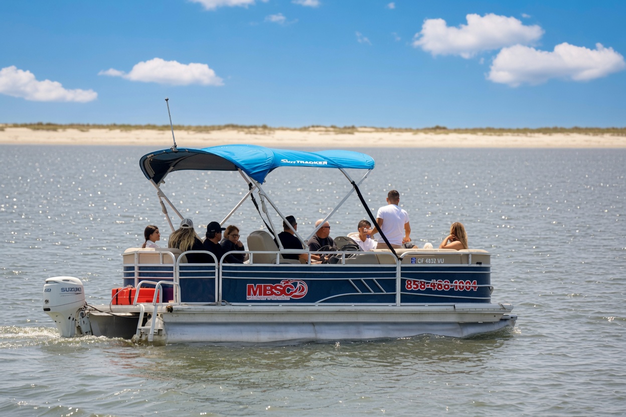 Corporate group event on a Mission Bay pontoon boat