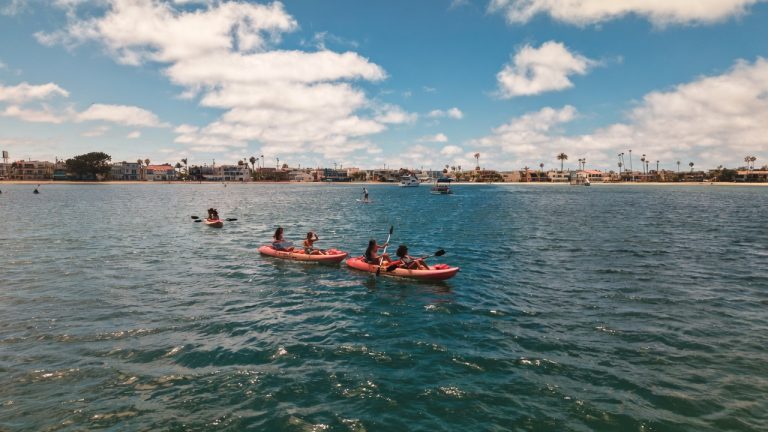Kayaks stored near the Mission Bay waterfront